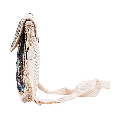 Black with Elephant Pattern Woven Crossbody Bag with Shoulder Strap