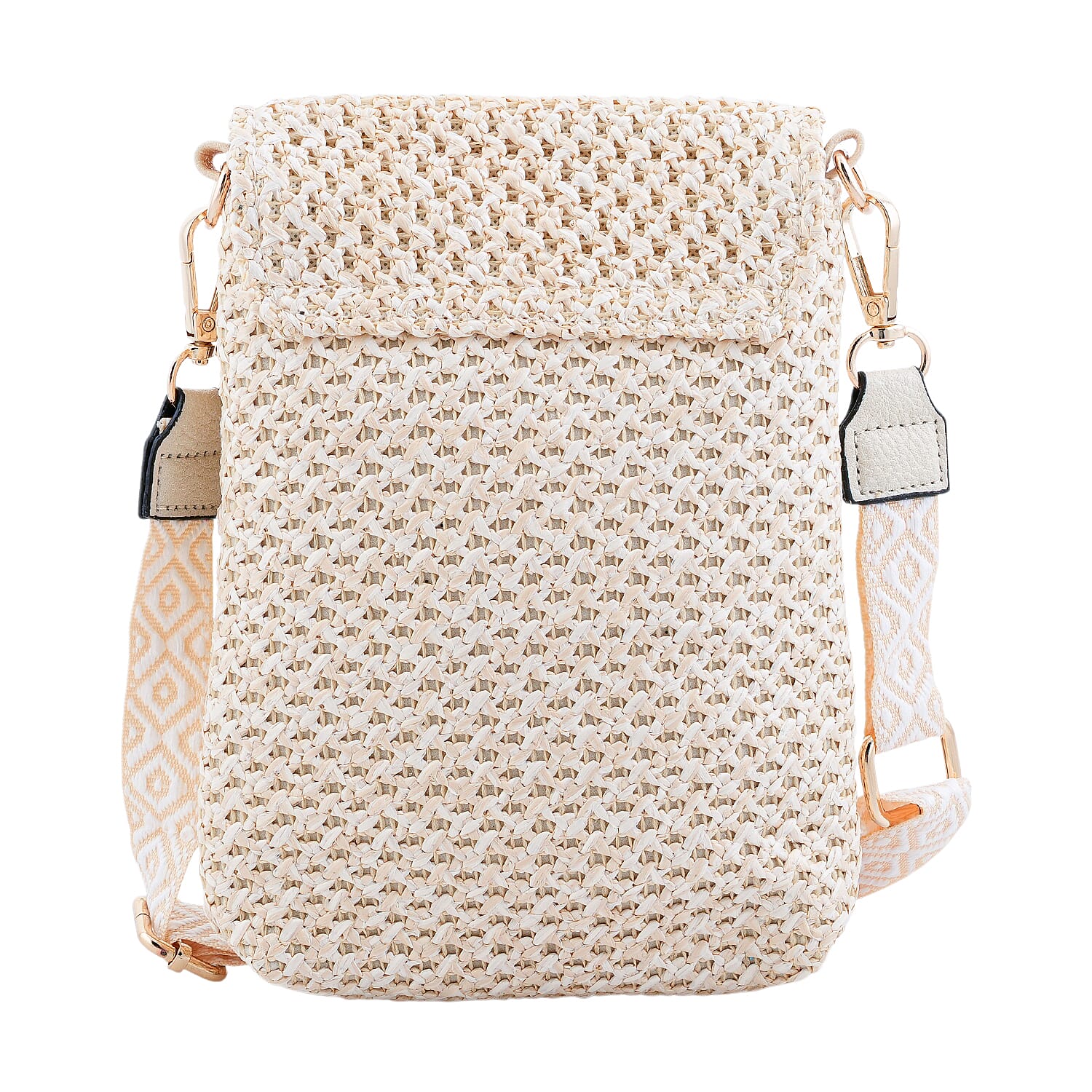 Black with Elephant Pattern Woven Crossbody Bag with Shoulder Strap