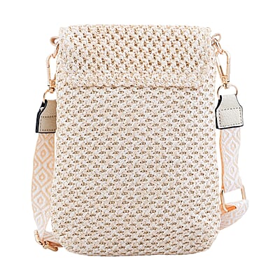 Black with Elephant Pattern Woven Crossbody Bag with Shoulder Strap