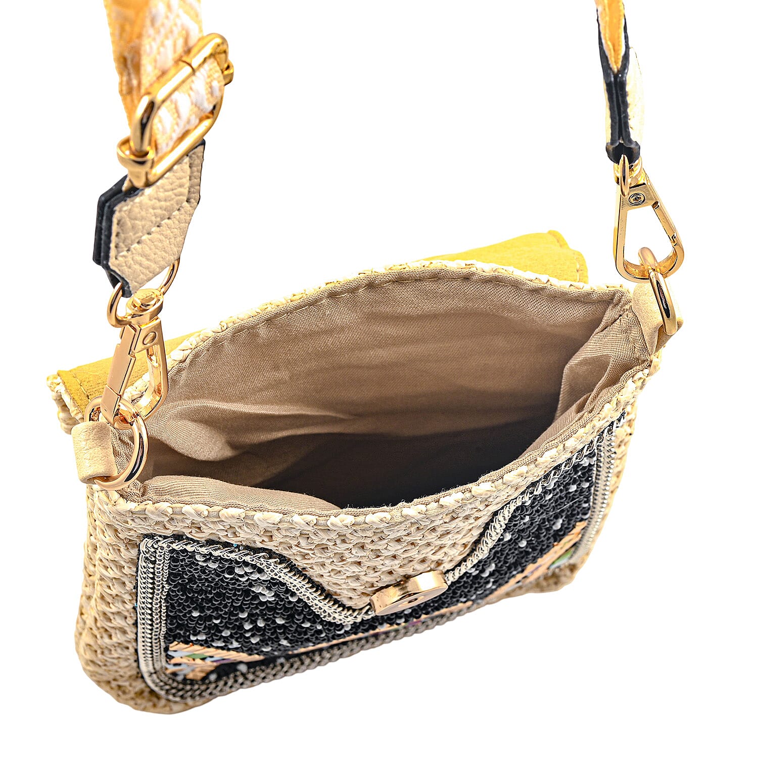 Black with Mosaic Pattern Woven Crossbody Bag with Shoulder Strap