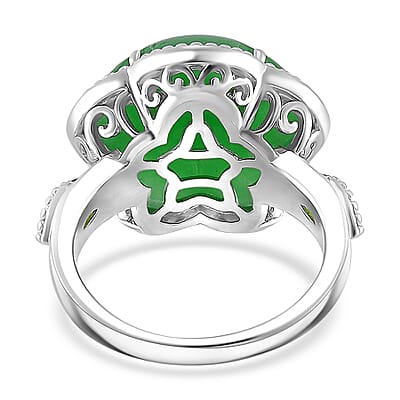Green Jade(D) and Chrome Diopside 15.80 ctw Cherry Blossom Ring in Rhodium Over Sterling Silver (Size 10.0) 