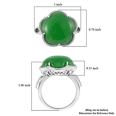 Green Jade(D) and Chrome Diopside 15.80 ctw Cherry Blossom Ring in Rhodium Over Sterling Silver (Size 10.0) 