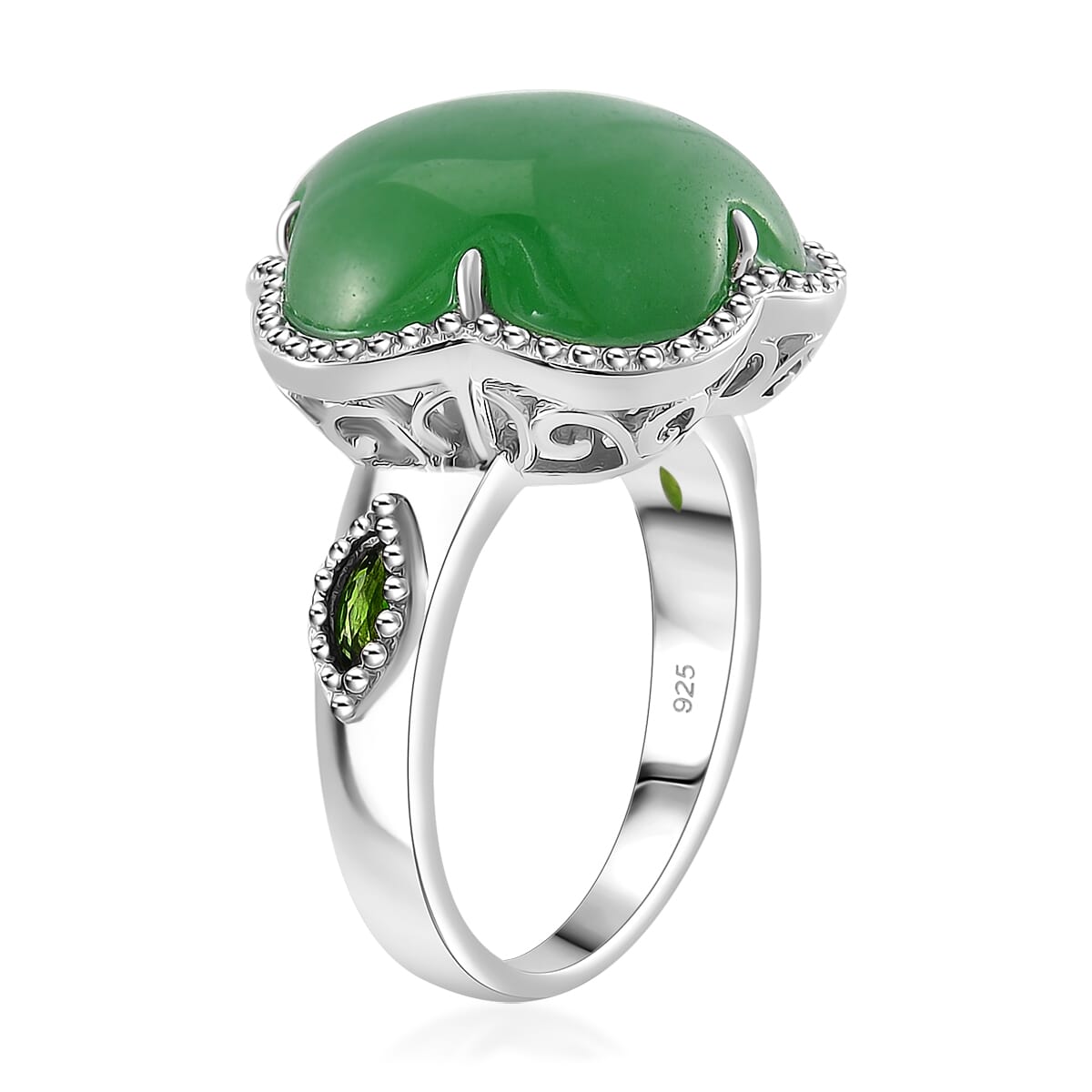 Green Jade(D) and Chrome Diopside 15.80 ctw Cherry Blossom Ring in Rhodium Over Sterling Silver (Size 11.0)  image number 2