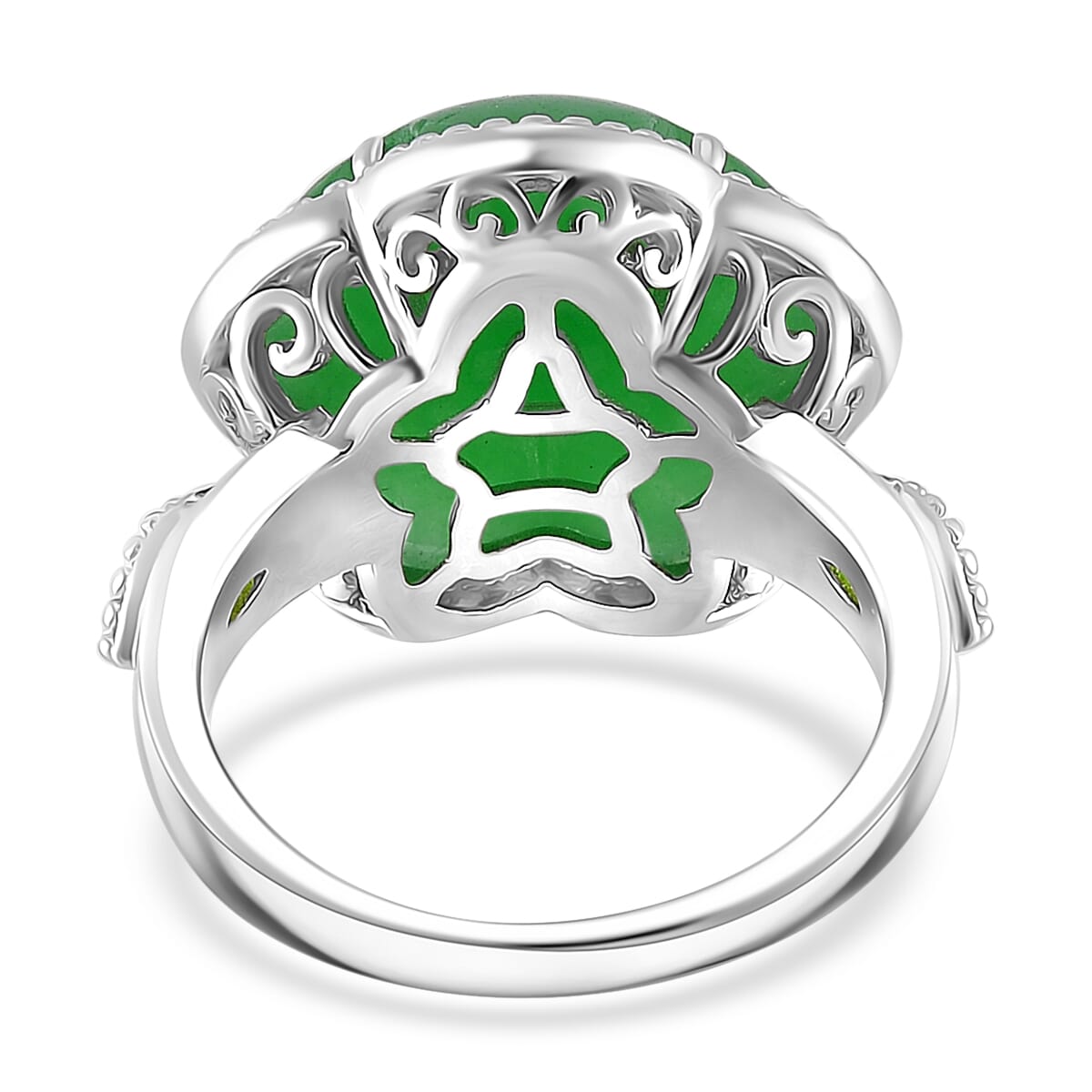 Green Jade(D) and Chrome Diopside 15.80 ctw Cherry Blossom Ring in Rhodium Over Sterling Silver (Size 11.0)  image number 3