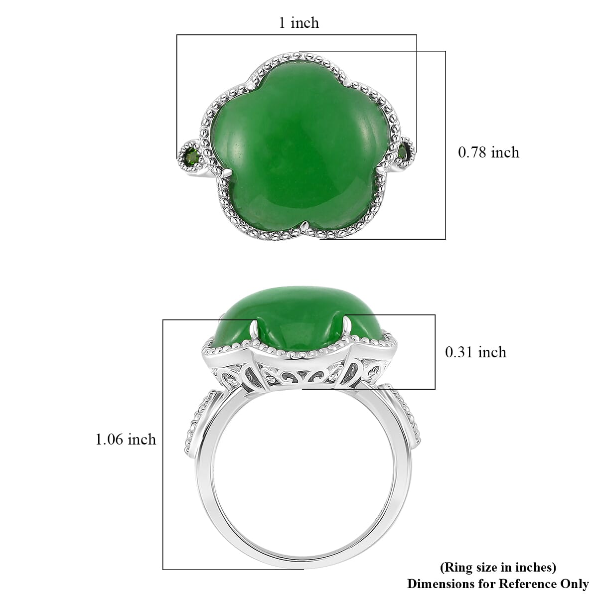 Green Jade(D) and Chrome Diopside 15.80 ctw Cherry Blossom Ring in Rhodium Over Sterling Silver (Size 11.0)  image number 4