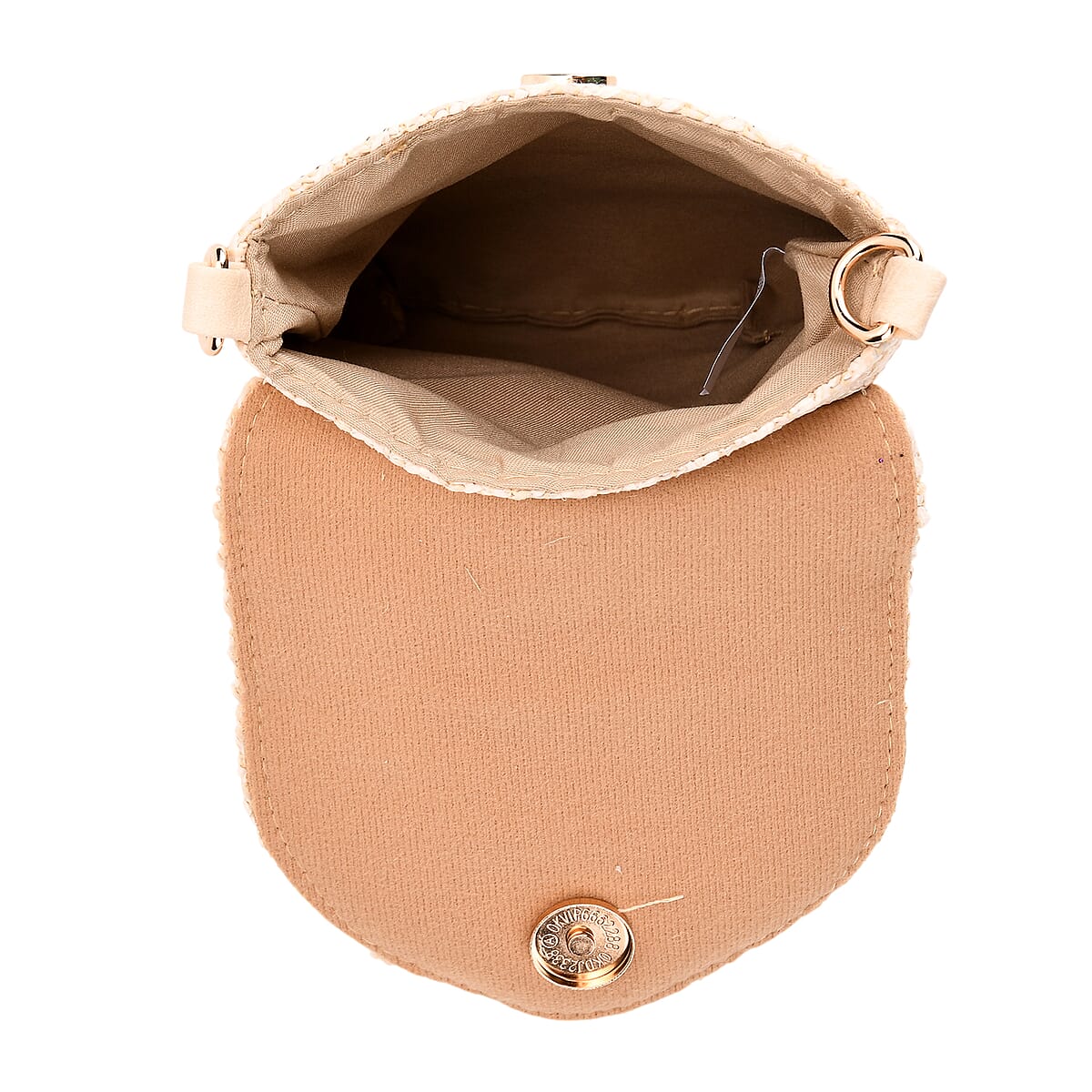 Khaki with Flower Pattern Woven Crossbody Bag with Shoulder Strap image number 4