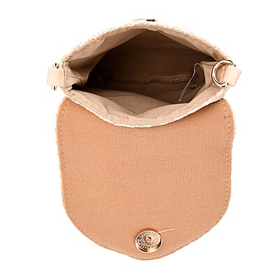 Khaki with Flower Pattern Woven Crossbody Bag with Shoulder Strap