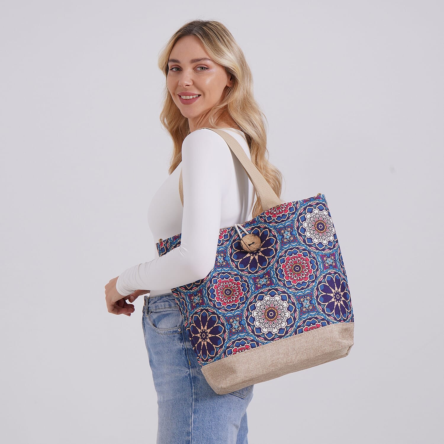 Multi Color Floral Pattern 100% Polyester Tote Bag