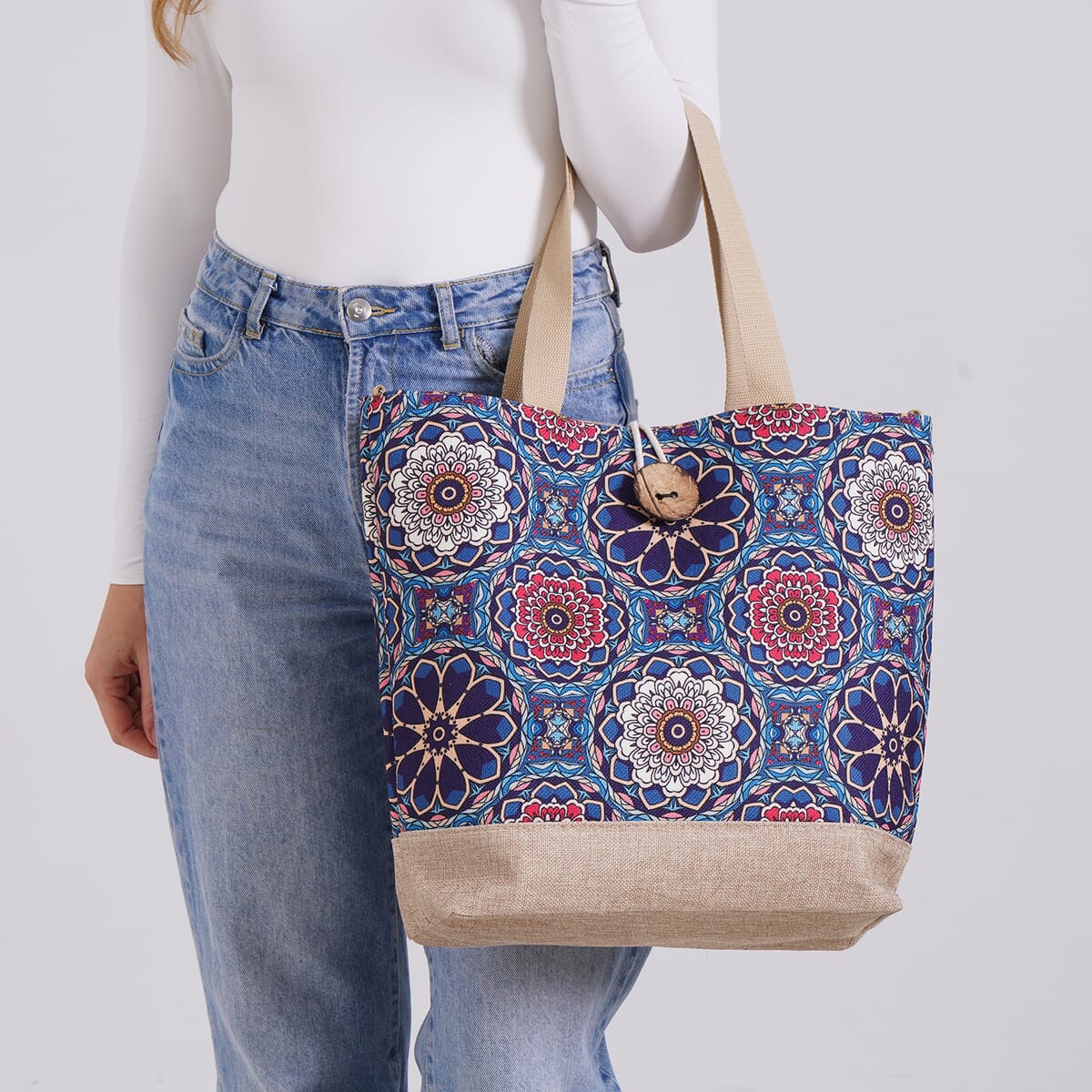 Multi Color Floral Pattern 100% Polyester Tote Bag image number 2