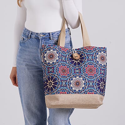 Multi Color Floral Pattern 100% Polyester Tote Bag