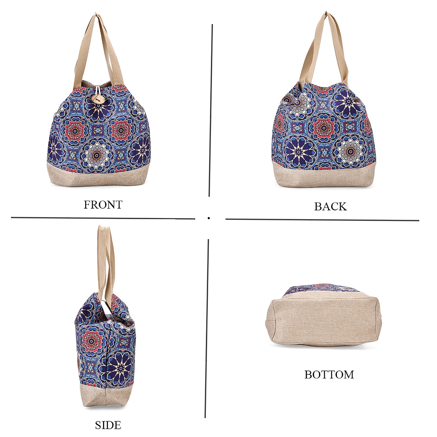 Multi Color Floral Pattern 100% Polyester Tote Bag