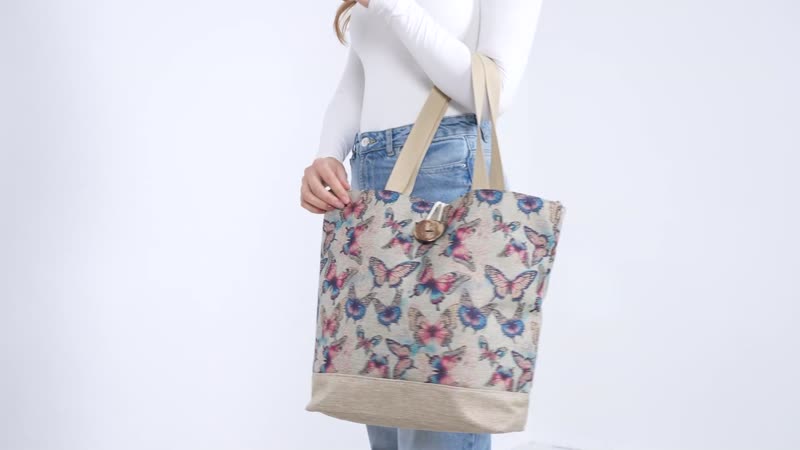 Multi Color Round Ethnic Pattern 100% Polyester Tote Bag (12.79"x5.51"x15.55")