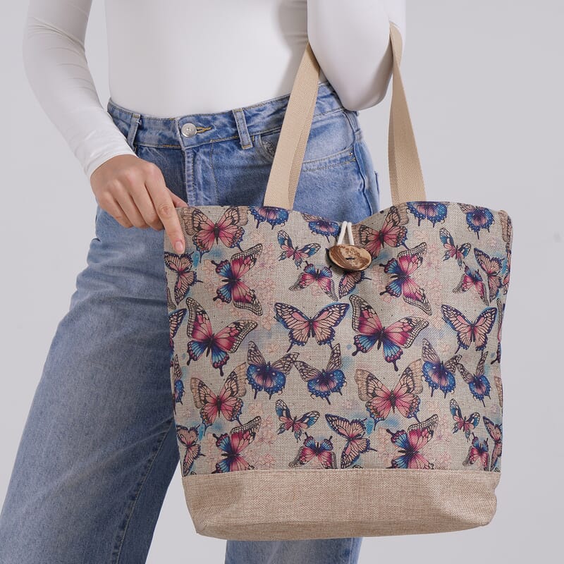 Multi Color Butterfly Pattern 100% Polyester Tote Bag