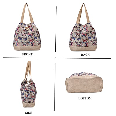 Multi Color Butterfly Pattern 100% Polyester Tote Bag