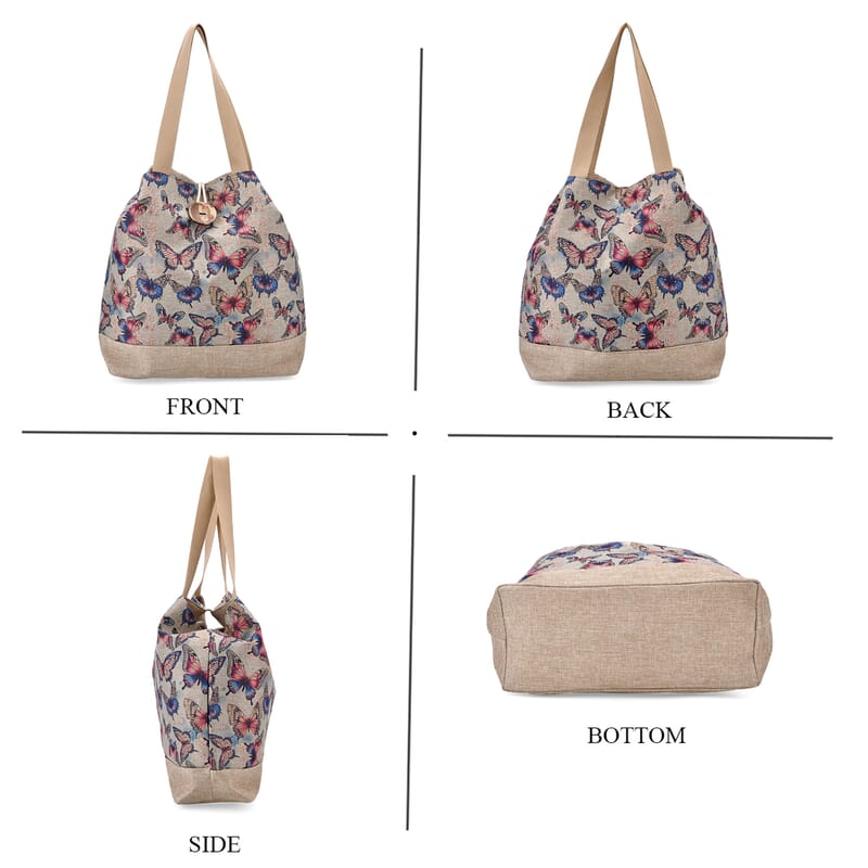 Multi Color Butterfly Pattern 100% Polyester Tote Bag