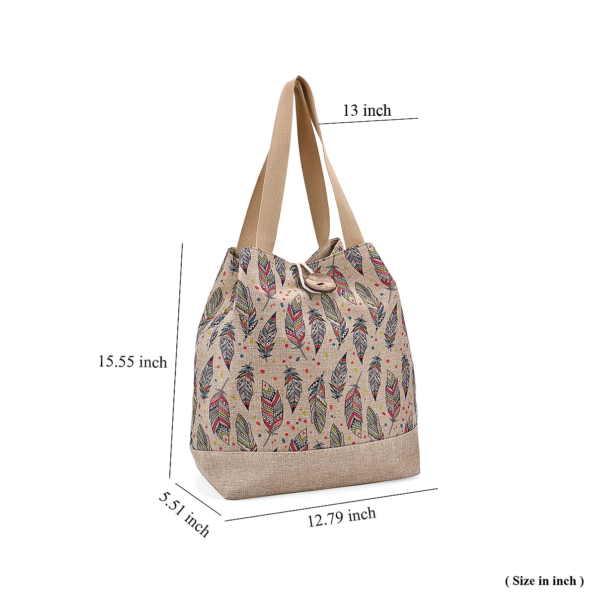 Beige with Multi Color Leaves Pattern 100% Polyester Tote Bag image number 6