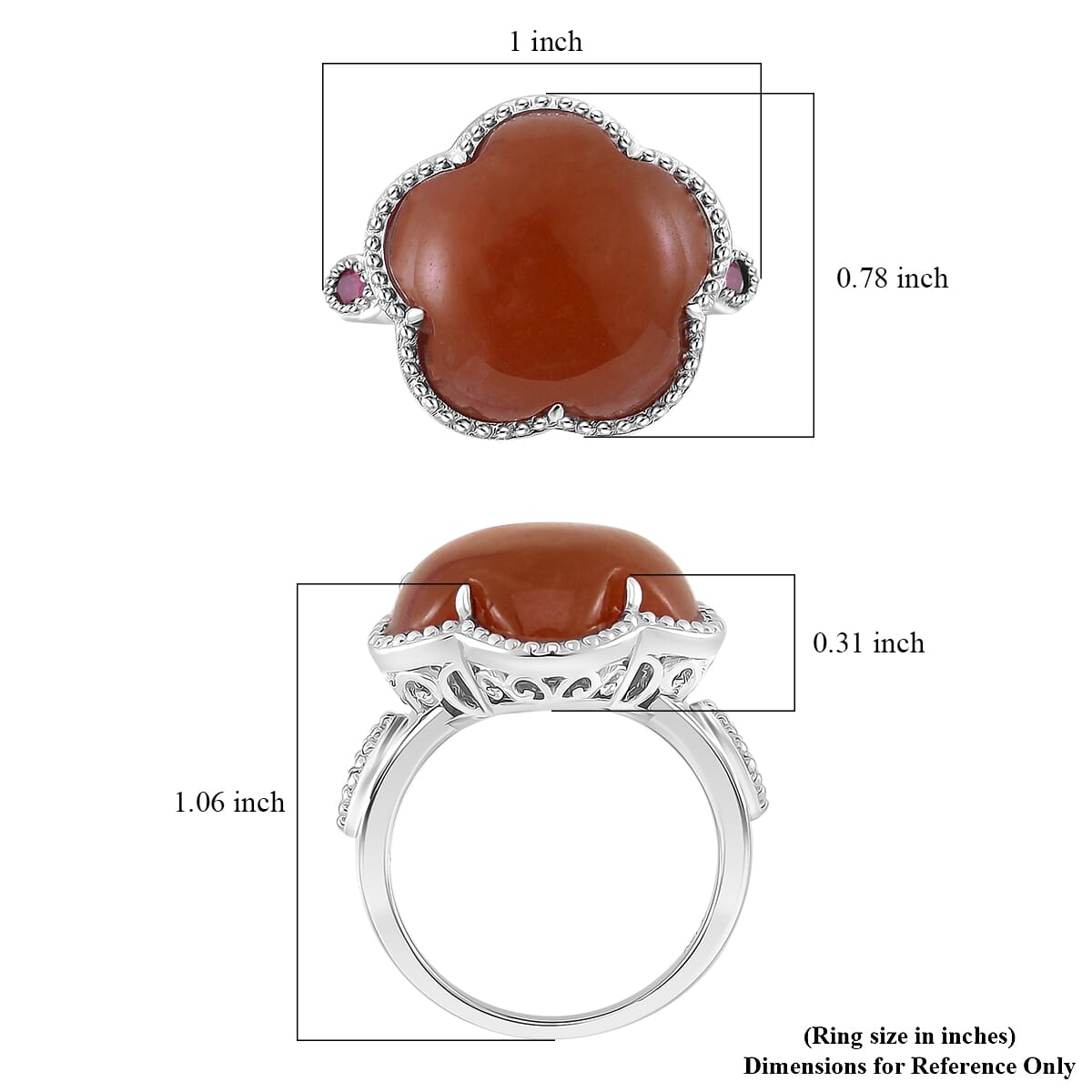 Red Jade (D) and Niassa Ruby (FF) 16.40 ctw Cherry Blossom Ring in Rhodium Over Sterling Silver (Size 7.0)  image number 4