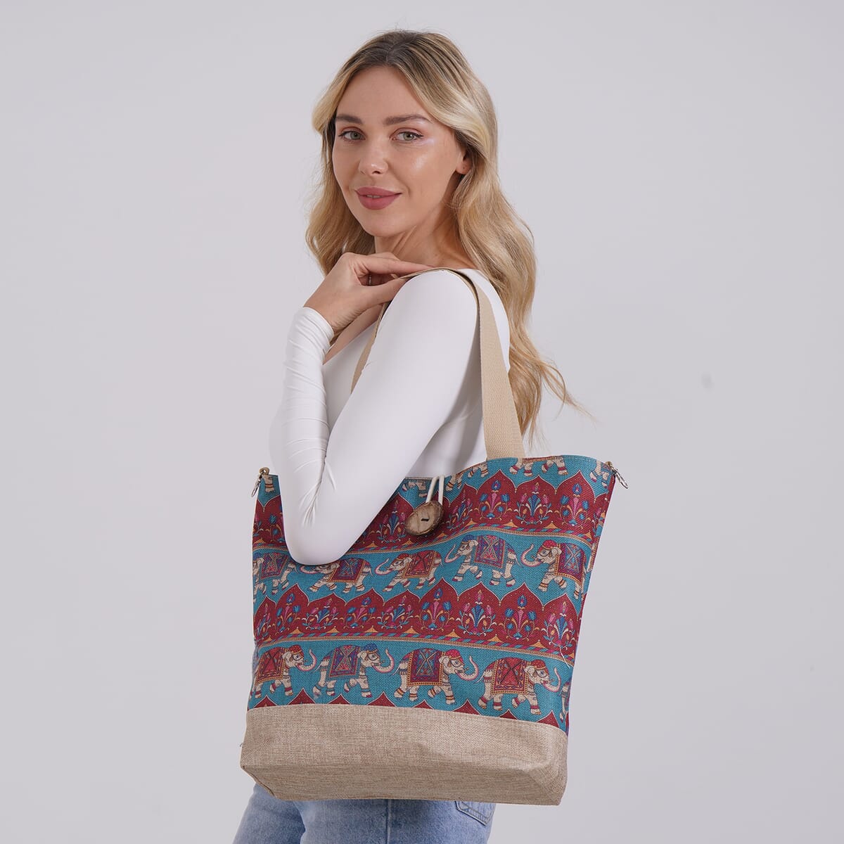 Red Elephant Pattern 100% Polyester Tote Bag image number 1
