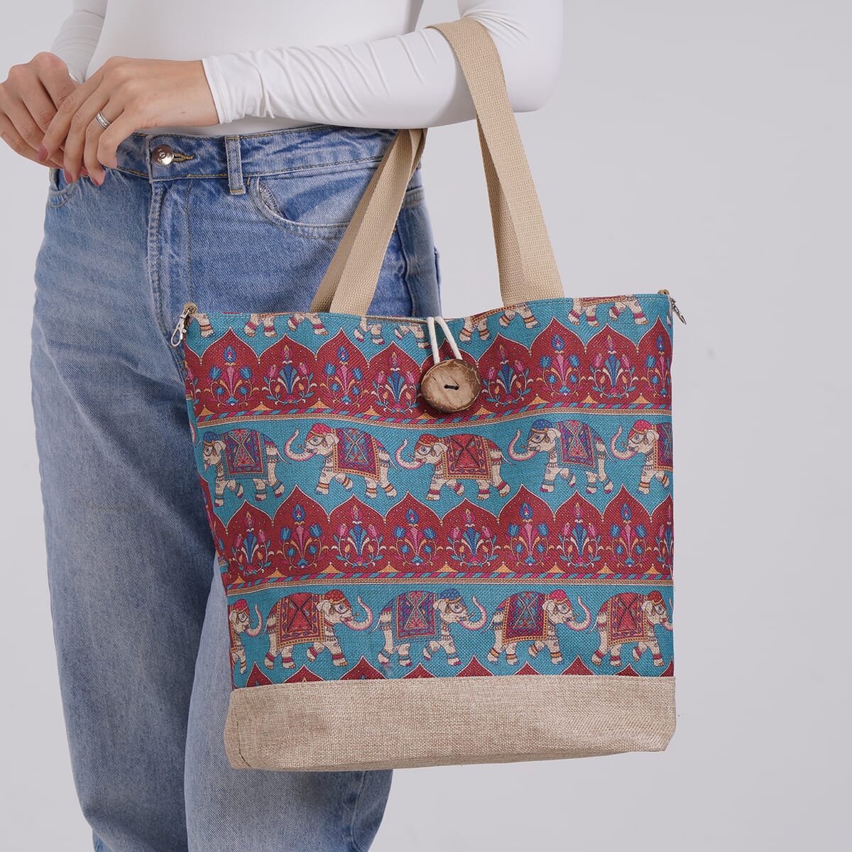 Red Elephant Pattern 100% Polyester Tote Bag image number 2