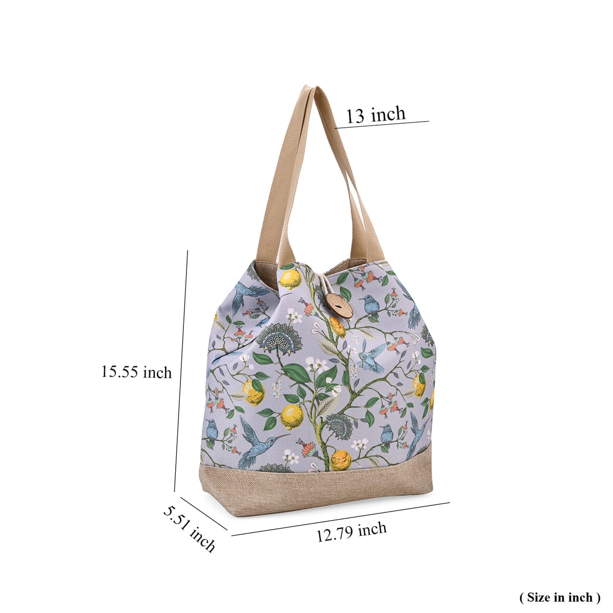 Light Blue with Chrysanthemum and Bird Pattern 100% Polyester Tote Bag image number 6
