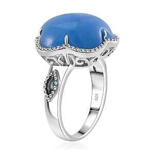 Blue Jade(D) and Betroka Blue Apatite 16.20 ctw Cherry Blossom Ring in Rhodium Over Sterling Silver (Size 6.0)