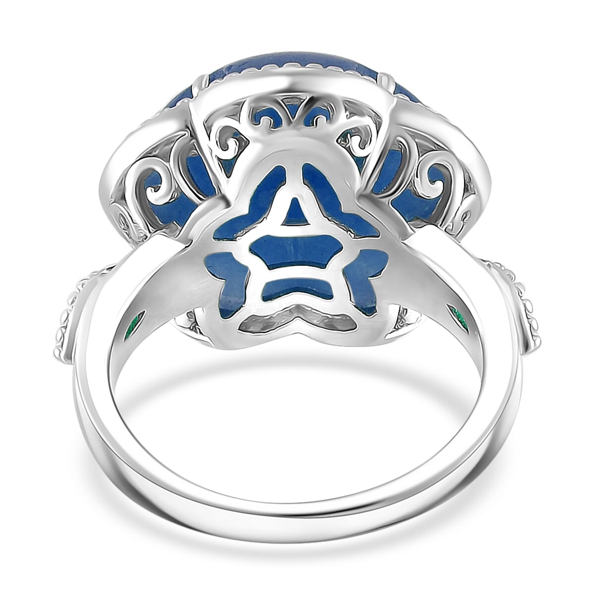 Blue Jade(D) and Betroka Blue Apatite 16.20 ctw Cherry Blossom Ring in Rhodium Over Sterling Silver (Size 6.0) image number 3