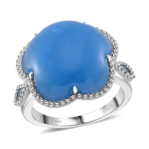 Blue Jade(D) and Betroka Blue Apatite 16.20 ctw Cherry Blossom Ring in Rhodium Over Sterling Silver (Size 7.0)