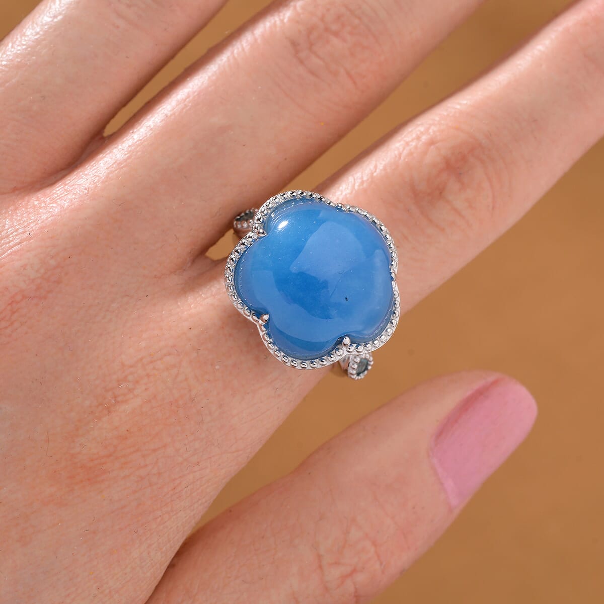 Blue Jade(D) and Betroka Blue Apatite 16.20 ctw Cherry Blossom Ring in Rhodium Over Sterling Silver (Size 7.0) image number 1