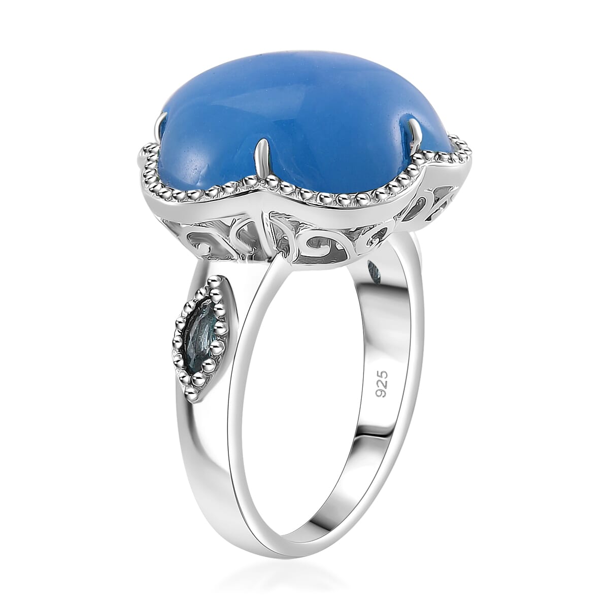 Blue Jade(D) and Betroka Blue Apatite 16.20 ctw Cherry Blossom Ring in Rhodium Over Sterling Silver (Size 7.0) image number 2