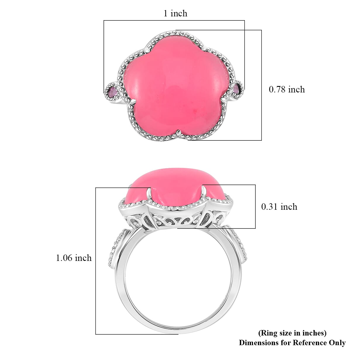 Pink Jade(D) and Pink Sapphire (FF) 15.15 ctw Cherry Blossom Ring in Rhodium Over Sterling Silver (Size 10.0) image number 4