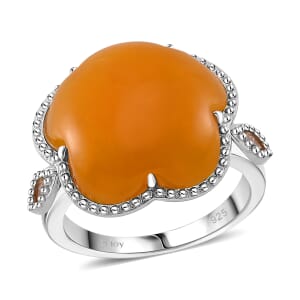 Yellow Jade(D) and Brazilian Citrine 15.90 ctw Cherry Blossom Ring in Rhodium Over Sterling Silver (Size 10.0)