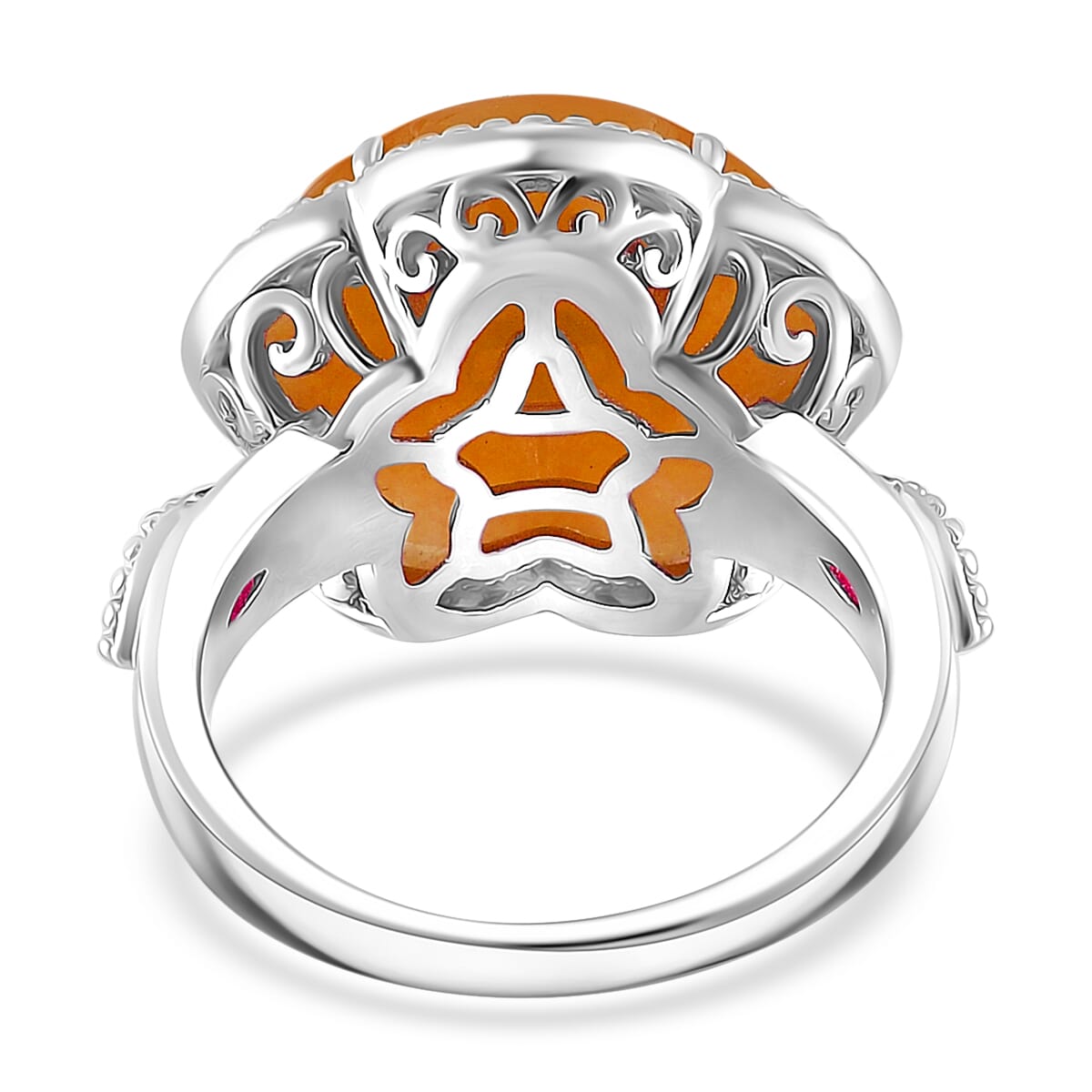 Yellow Jade(D) and Brazilian Citrine 15.90 ctw Cherry Blossom Ring in Rhodium Over Sterling Silver (Size 10.0) image number 3