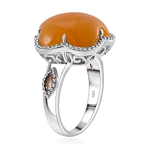 Yellow Jade(D) and Brazilian Citrine 15.90 ctw Cherry Blossom Ring in Rhodium Over Sterling Silver (Size 7.0)