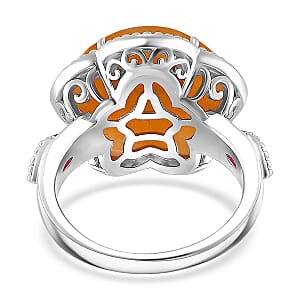 Yellow Jade(D) and Brazilian Citrine 15.90 ctw Cherry Blossom Ring in Rhodium Over Sterling Silver (Size 7.0)
