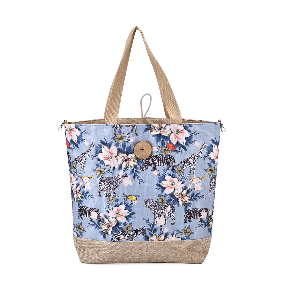 Blue with Flower and Leopard, Zebra Pattern 100% Polyester Tote Bag (12.79x5.51x15.55) image number 0