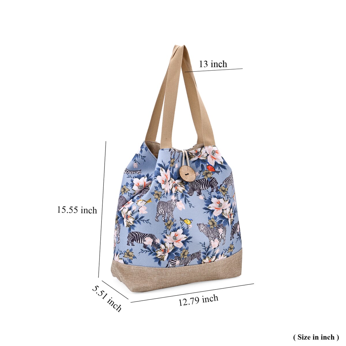 Blue with Flower and Leopard, Zebra Pattern 100% Polyester Tote Bag (12.79x5.51x15.55) image number 6