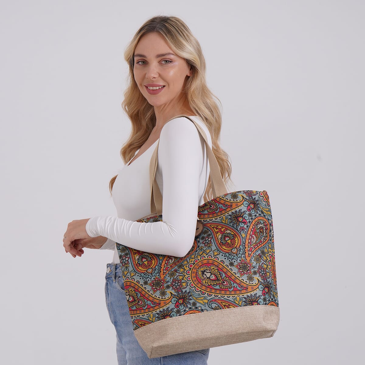 Multi Color Paisley Pattern 100% Polyester Tote Bag image number 1