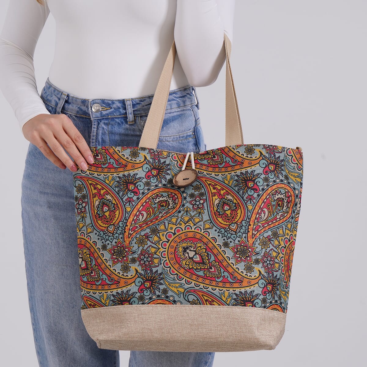 Multi Color Paisley Pattern 100% Polyester Tote Bag image number 2