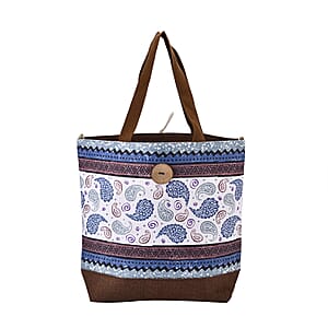 White Paisley Pattern 100% Polyester Tote Bag 