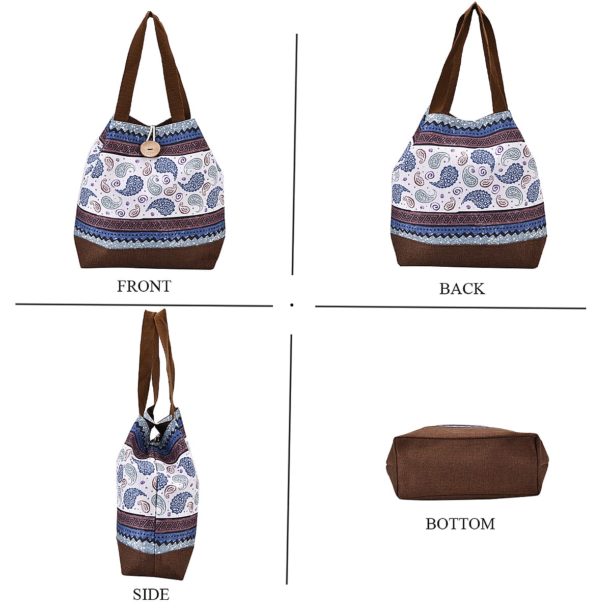 White Paisley Pattern 100% Polyester Tote Bag  image number 3