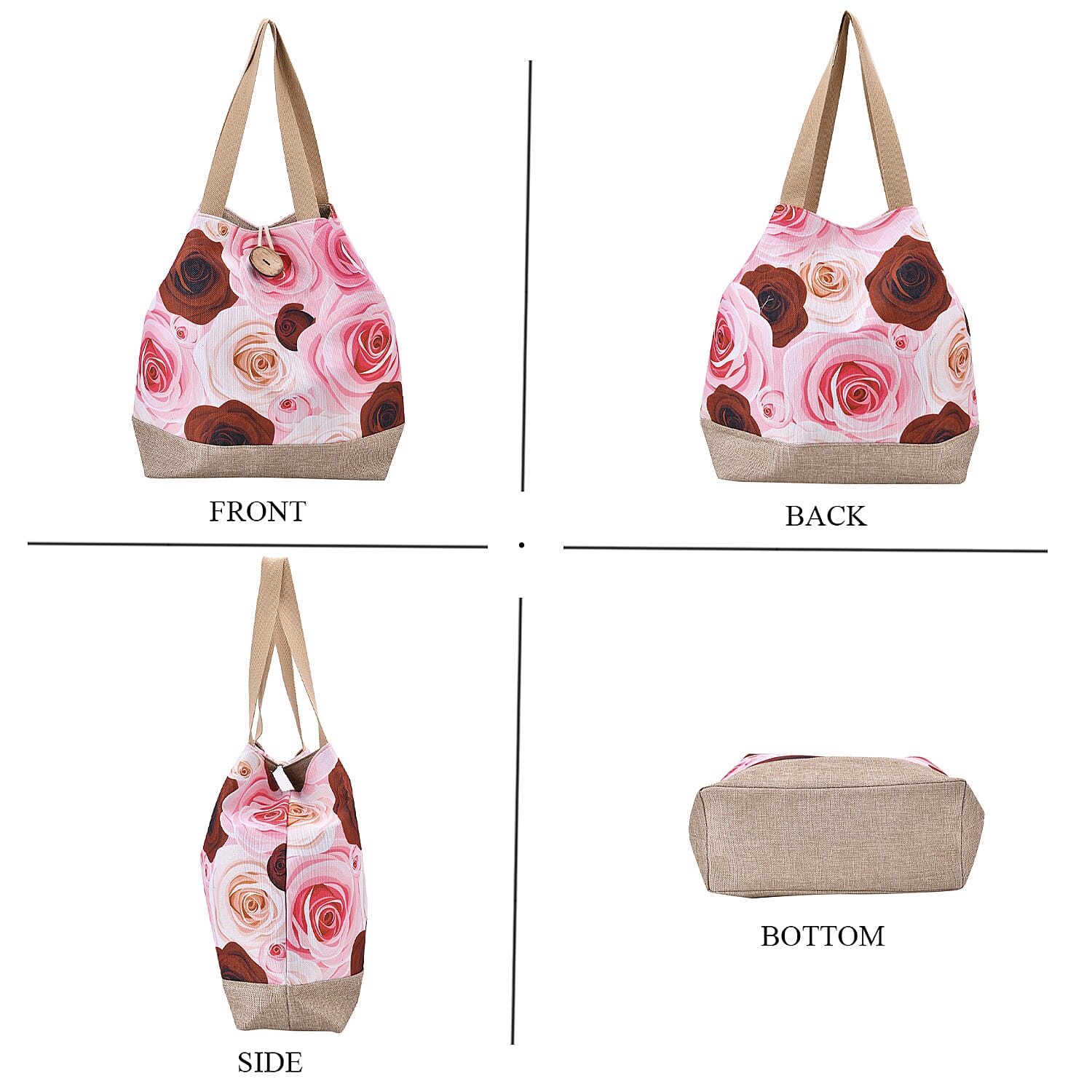 Pink Rose Pattern 100% Polyester Tote Bag