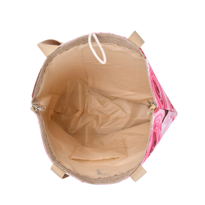 Pink Rose Pattern 100% Polyester Tote Bag