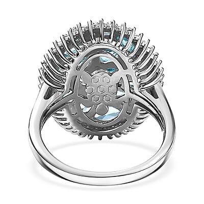 D'Joy Premium Betroka Blue Apatite and Moissanite 3.90 ctw Ring in Rhodium Over Sterling Silver (Size 10.0)