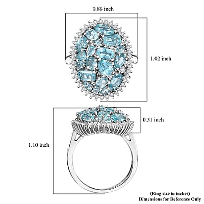 D'Joy Premium Betroka Blue Apatite and Moissanite 3.90 ctw Ring in Rhodium Over Sterling Silver (Size 10.0)
