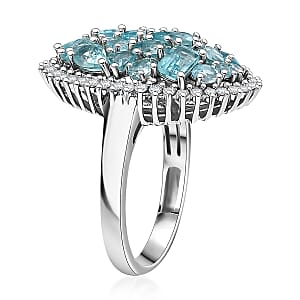 D'Joy Premium Betroka Blue Apatite and Moissanite 3.90 ctw Ring in Rhodium Over Sterling Silver (Size 6.0)