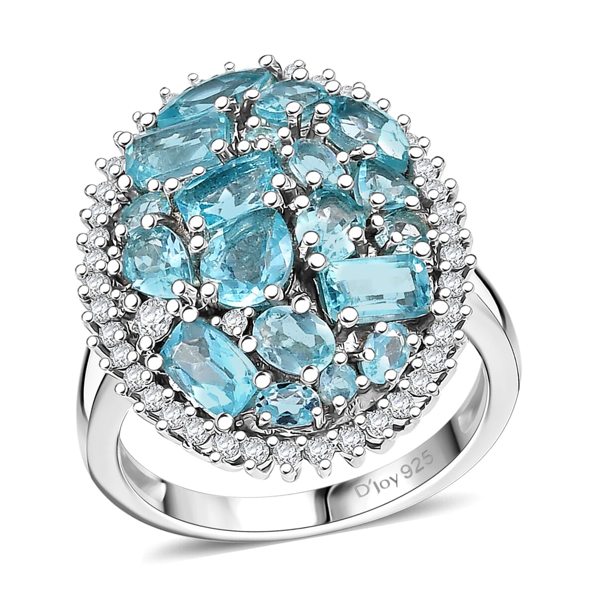 Premium Betroka Blue Apatite and Moissanite 3.90 ctw Ring in Rhodium Over Sterling Silver (Size 7.0) image number 0