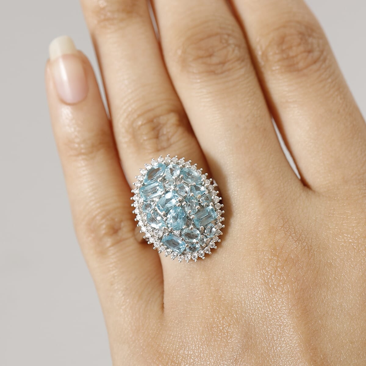 Premium Betroka Blue Apatite and Moissanite 3.90 ctw Ring in Rhodium Over Sterling Silver (Size 7.0) image number 2