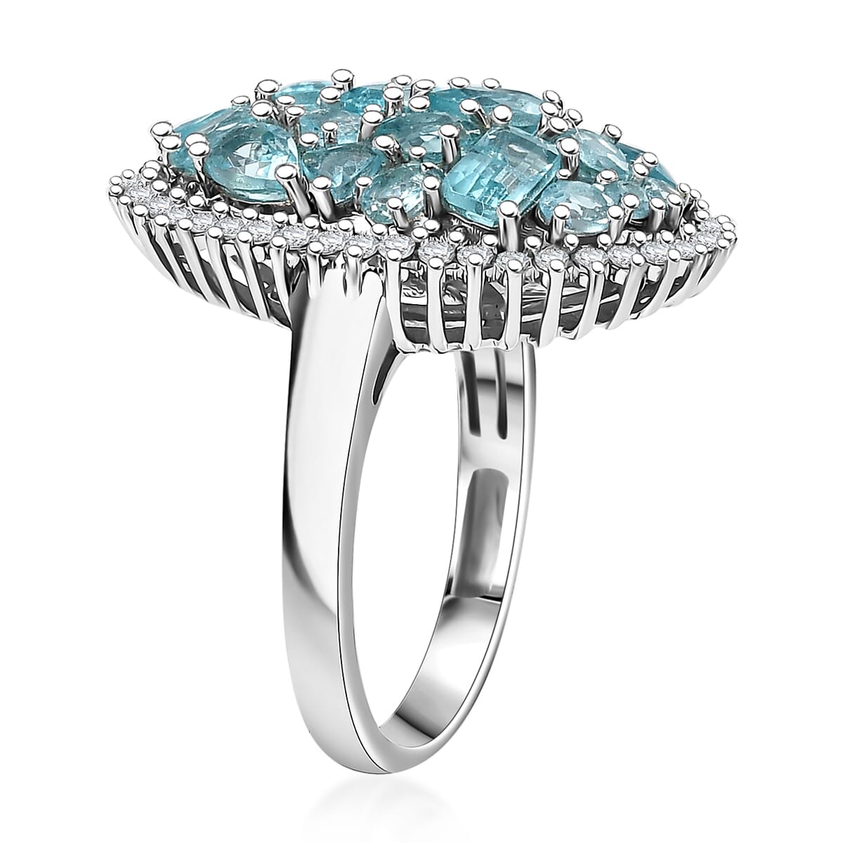 Premium Betroka Blue Apatite and Moissanite 3.90 ctw Ring in Rhodium Over Sterling Silver (Size 7.0) image number 3