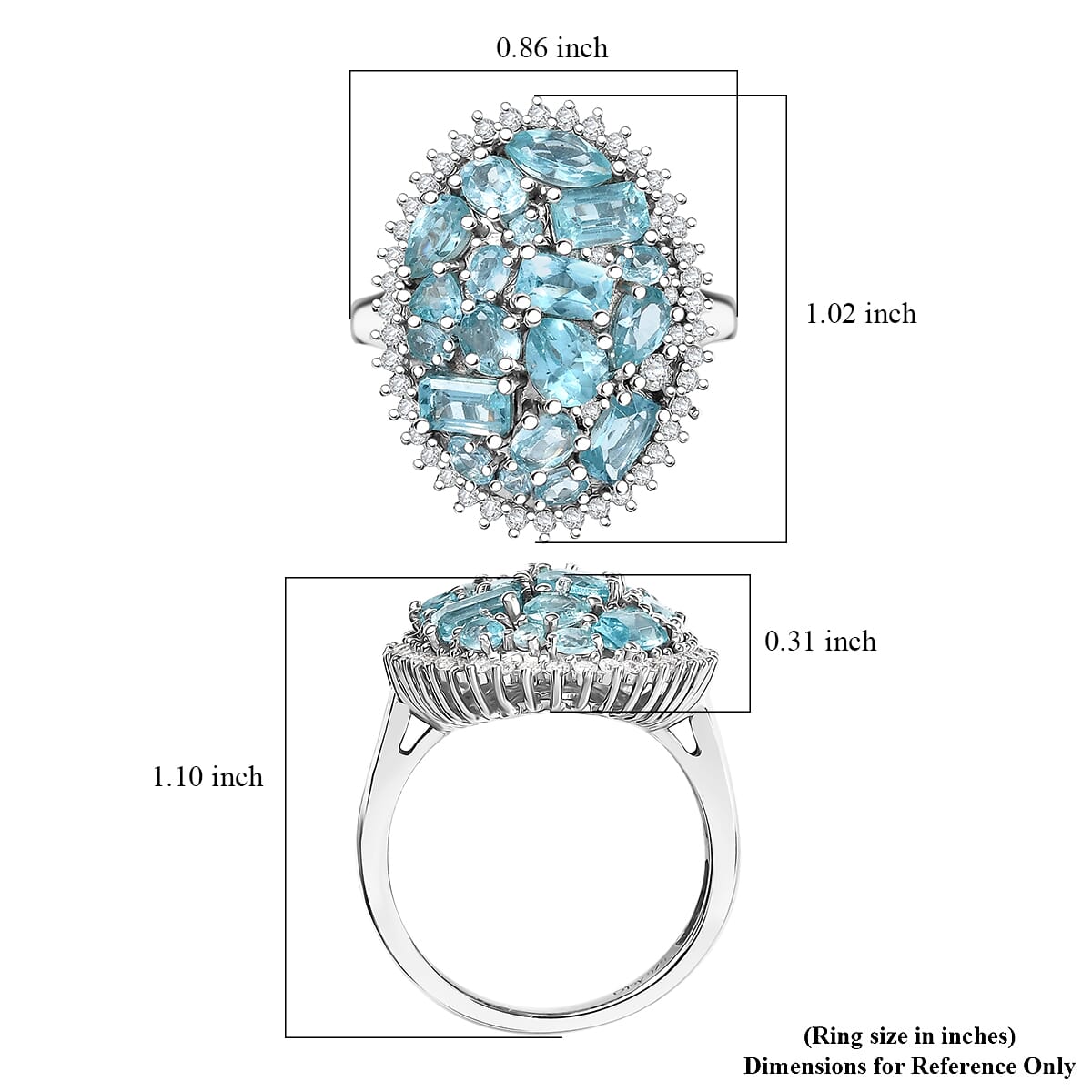 Premium Betroka Blue Apatite and Moissanite 3.90 ctw Ring in Rhodium Over Sterling Silver (Size 7.0) image number 5