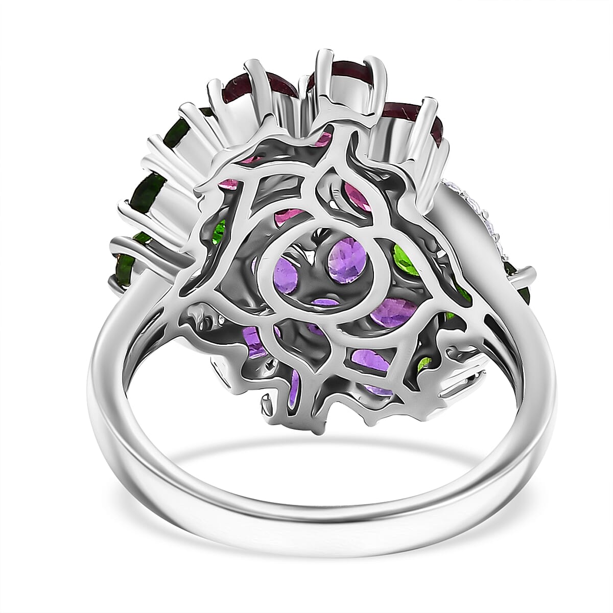 D'Joy Multi Gemstone 4.15 ctw Bunch of Flower Ring in Rhodium Over Sterling Silver (Size 8.0) image number 4